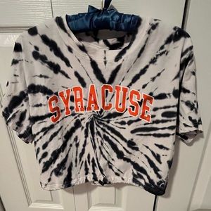 Cropped charcoal grey tie dye Syracuse top. 100% cotton.size medium